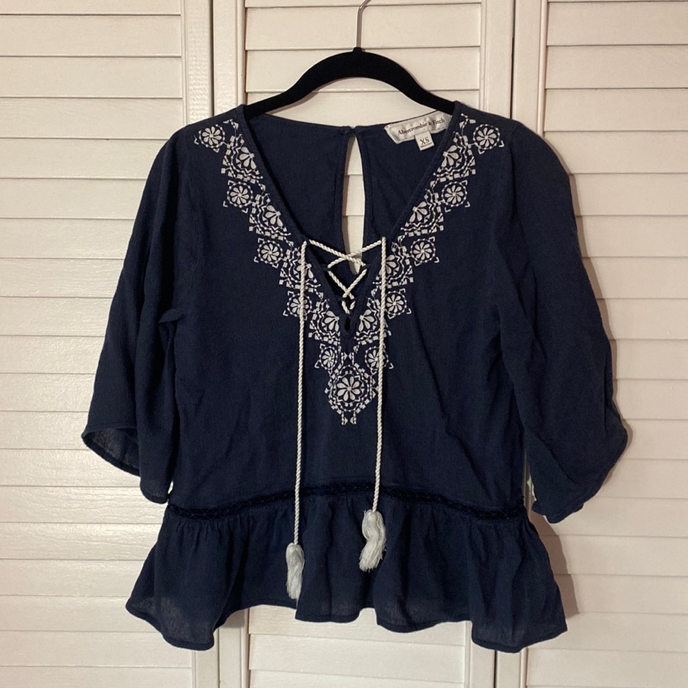 Abercrombie & Fitch Navy Peasant Top